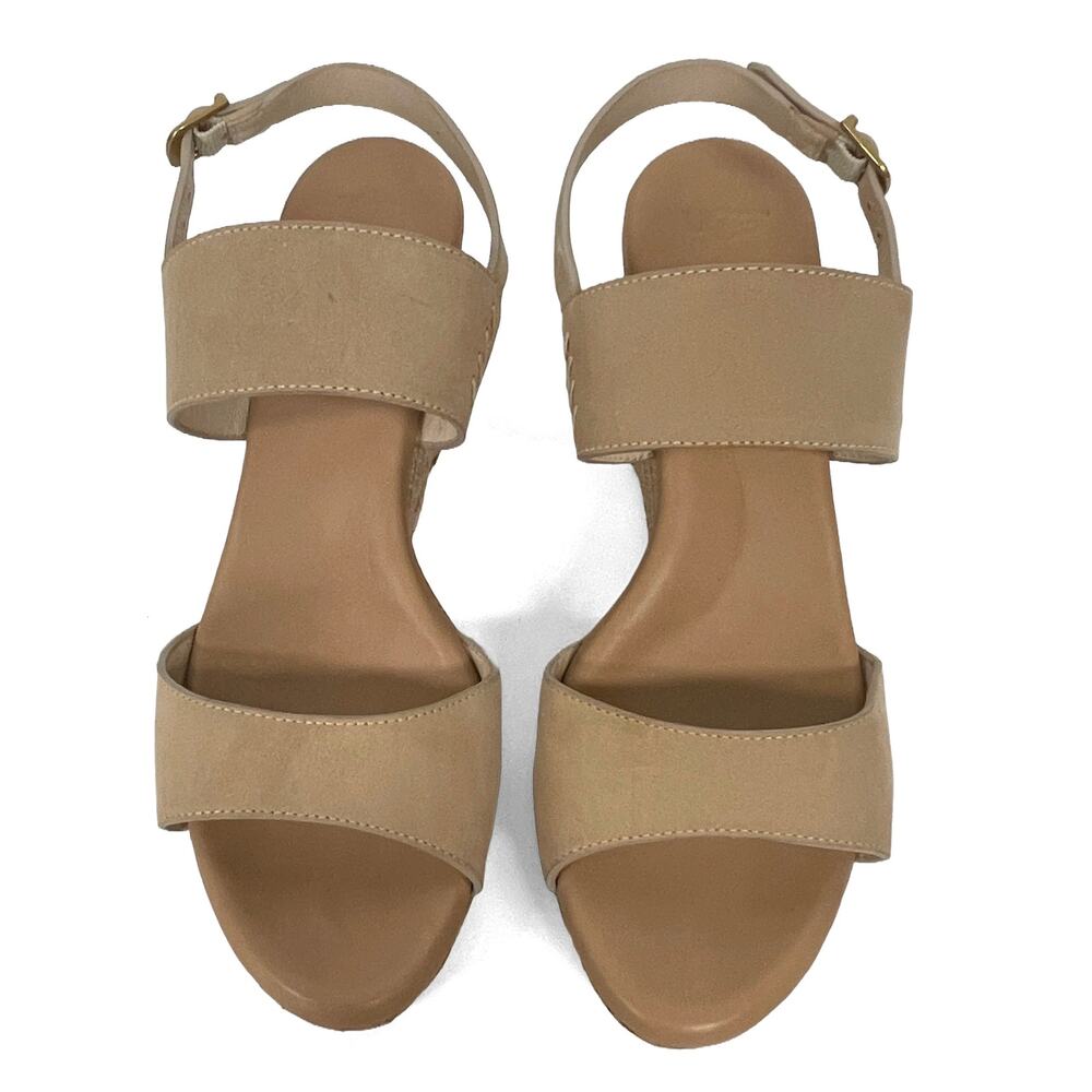 Ugg Elena Wedge Sandals Sz 8.5 Horchata Beige Nubuck Leather 3" Jute Cork Heel - Picture 3 of 11